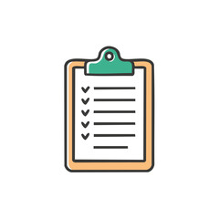Obraz premium Cartoon style clipboard with checklist and check marks icon for business or planning.