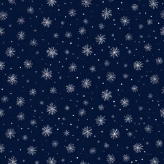 Winter Night Sky Pattern with Delicate Snowflakes.