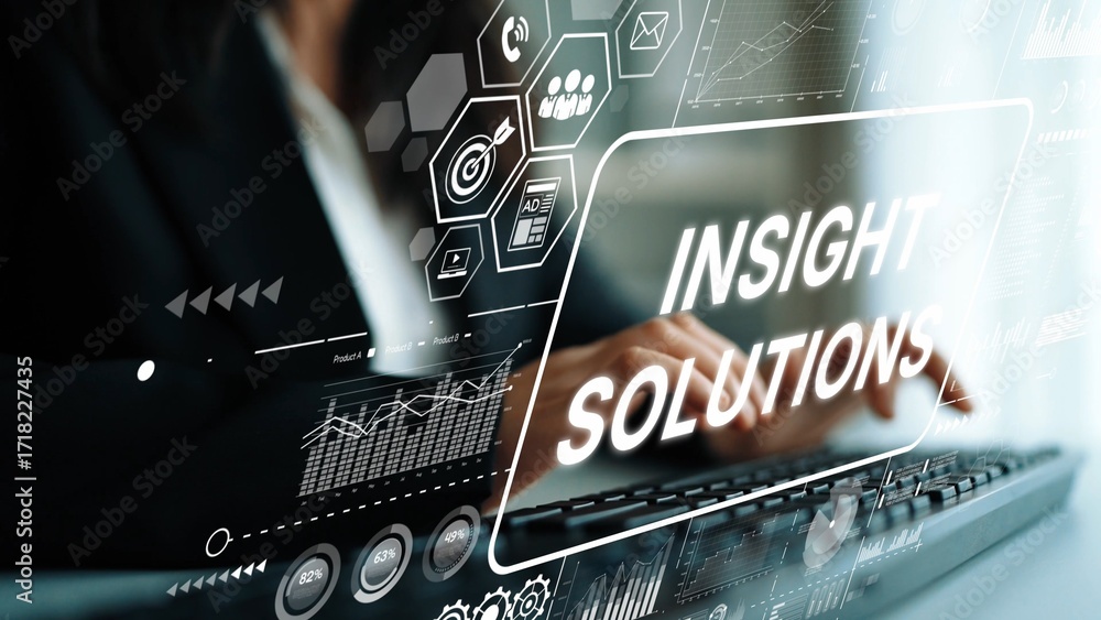 Aufkleber Business professional using technology for data analytics and insight solutions to enhance decision making and strategy development. Asymptotic smart data analytic.
