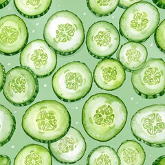 Watercolor cucumber slices pattern