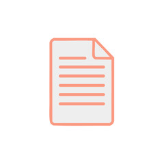 Simple document icon with text lines and outline in coral color on white background