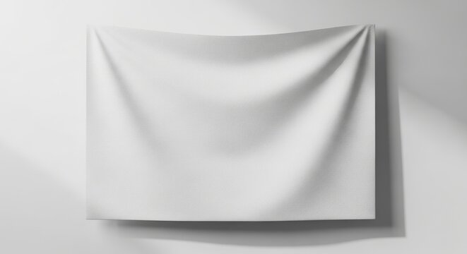 White fabric tapestry hanging on the wall isolated on white background