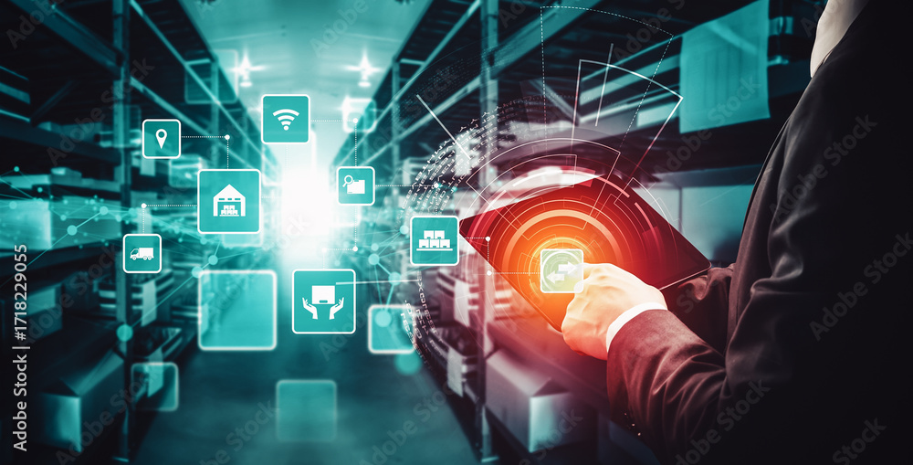 Poster smart warehouse management system with innovative internet of things technology to identify package 