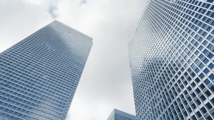 Low angle view of three skyscrapers against cloudy sky showing architectural design and urban landscape - Powered by Adobe
