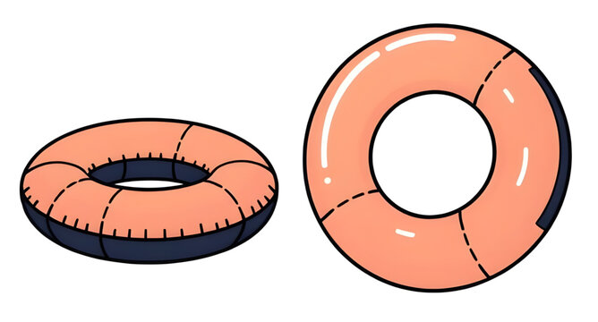 Cartoon inflatable tube, Vacation pool accessory, Round float cartoon, Air ring vector, Summer inflatable illustration, Fun pool tube, Floating ring icon, Cute inflatable design, Pool toy cartoon, Wat