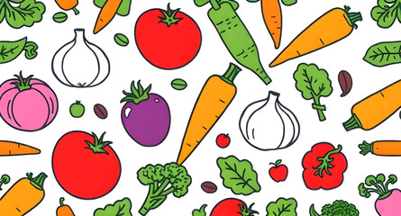 veggie seamless design, healthy food pattern, vegetable wallpaper, cartoon food seamless, organic food background, seamless veggie illustration, colorful vegetables pattern, cute vegetable cartoon, ha