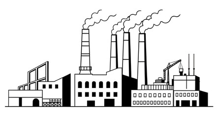 factory illustration, industrial plant sketch, vector of factory, black and white factory, industrial area vector, manufacturing facility illustration, production building drawing, industrial icon set