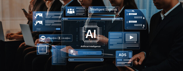 Modern image depicting digital transformation with artificial intelligence technologies....