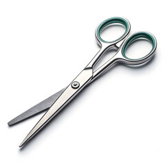 Obraz premium A pair of office scissors displayed on a white background, designed for cutting paper and light materials in