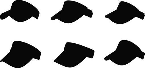 Black baseball cap silhouettes set, various hat styles for fashion and sports design, vector illustration