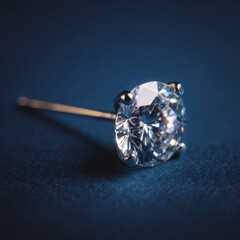 Sparkling Diamond Stud Earring on Dark Blue Background