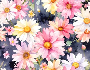 Watercolor daisy floral pattern