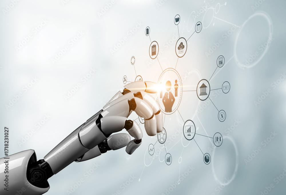 Poster an ai system for centralized business management and corporate strategy. an ai connecting to all fun