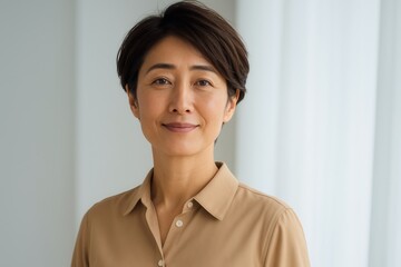 微笑むアジア人女性のポートレート、明るい背景