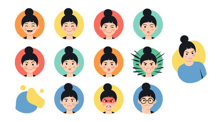 Collection of Diverse Female Avatars Expressing Various Emotions and Styles.