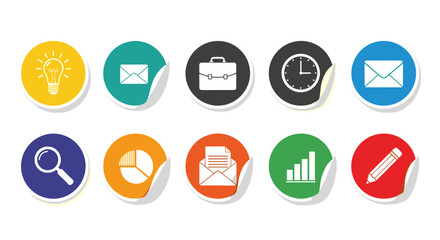 Fototapeta premium Collection of Business Icons on Round Stickers.