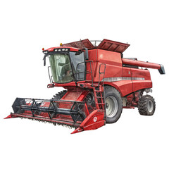 Fototapeta premium Vivid red combine harvester agricultural machine isolated on a transparent background image