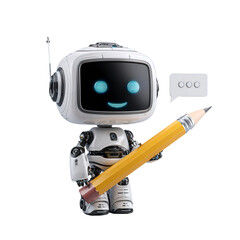 Cute, happy robot, 3D character, artificial intelligence for writing reviews, filling out questionnaires, analyzing customer satisfaction and quality. Chatbot Icon GPT, Transparent background. 