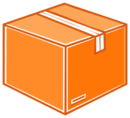 Simple isometric orange cardboard box with white highlights for shipping and storage