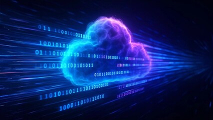 Futuristic 3D Cloud with Glowing Data Streams