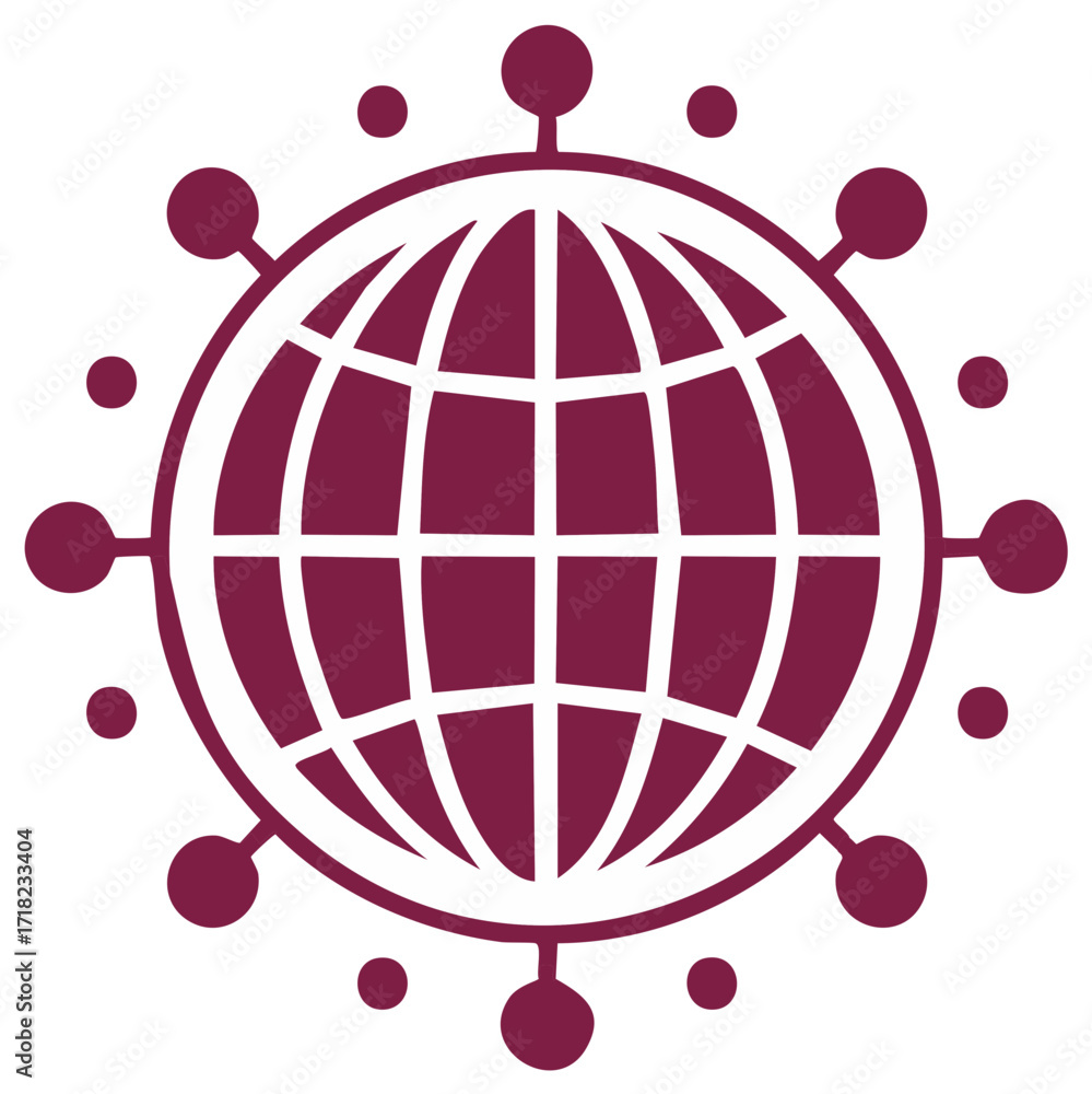 Poster global network illustration with globe design surrounded by connected circles representing communica