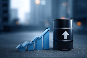 Oil barrels with dollar symbols and growth chart in 3D business illustration