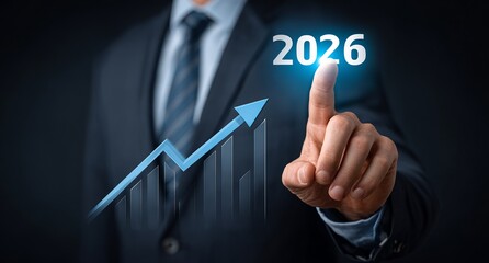 Businessman drawing financial growth chart on virtual screen