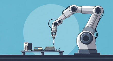 Fototapeta premium Robotic Arm Precision Assembly Process Automation Technology.