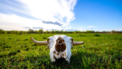 A Cow Skull in a Field.