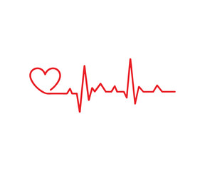 Heartbeat line with heart shape isolated on white background for medical concept