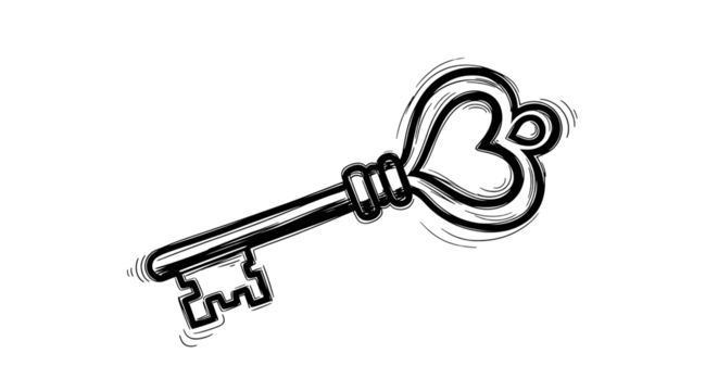 Vintage heartshaped key illustration isolated on transparent background a symbol of love, access, and unlocking potential, perfect for romantic themes and designs