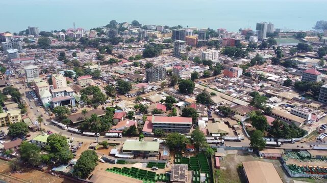 Aerial view of conakry, guinea, showcasing the urban landscape, buildings, and lush greenery of the city Guinea