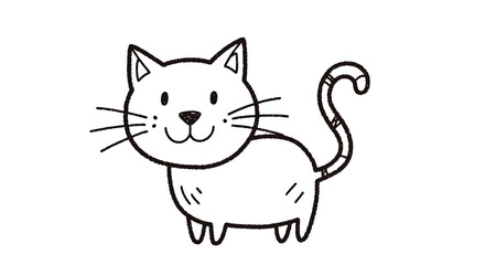 Obraz premium Cute cartoon cat illustration in simple line art, isolated on transparent background, suitable for childrens designs and petrelated themes