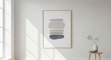 Minimalist abstract art print in a frame isolated on white background