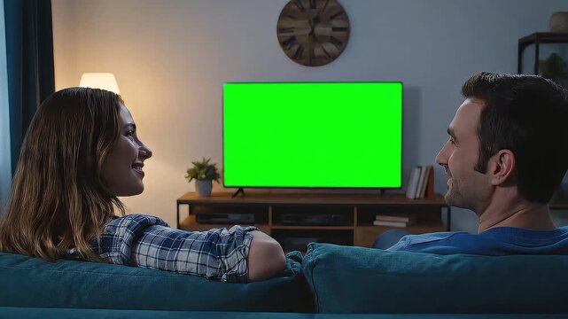 Couple Relaxing at Home Watching TV.