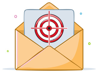Targeted advertising message delivery in an open mail envelope illustration