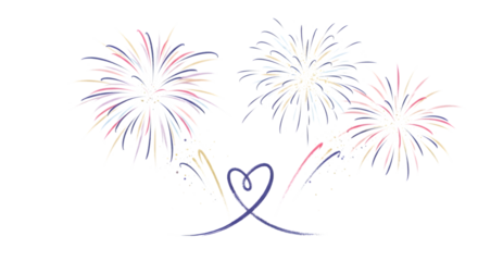 Fireworks and heart line drawing isolated on transparent background simple vector illustration of a celebration, perfect for festive themes