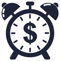 Alarm clock with dollar sign symbolizing time is money and financial urgency
