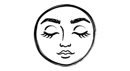 Serene face illustration isolated on transparent background, featuring closed eyes and gentle features, evoking a sense of peace, tranquility, and inner calm