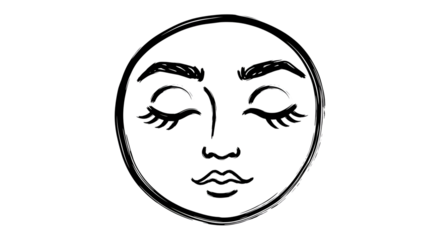 Serene face illustration isolated on transparent background, featuring closed eyes and gentle features, evoking a sense of peace, tranquility, and inner calm