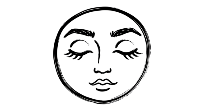 Serene face illustration isolated on transparent background, featuring closed eyes and gentle features, evoking a sense of peace, tranquility, and inner calm