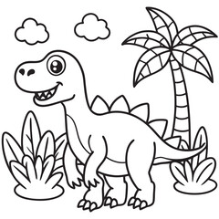 Cute cartoon dinosaur outline illustration for kids coloring book design