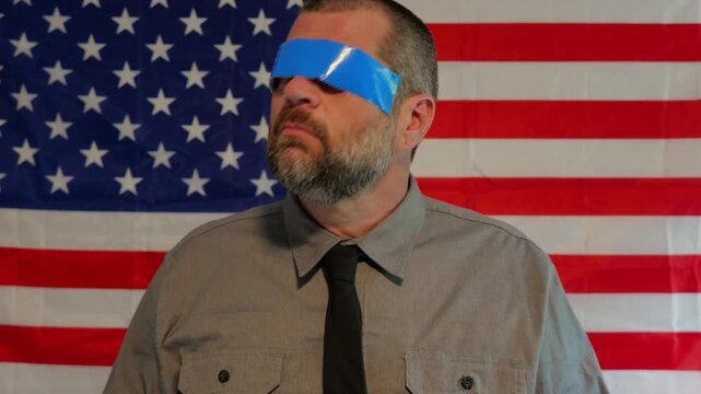 American Censorship Concept - Male Journalist or Politician - See no evil, Speak no evil, Hear no evil idea - Distracted Citizens