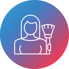 Woman Dusting Line Gradient Circle Background Icon