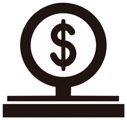 Obraz premium Simple flat vector icon of a dollar coin on a stand for finance business and economic success concepts