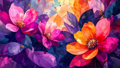 Vibrant floral abstract painting