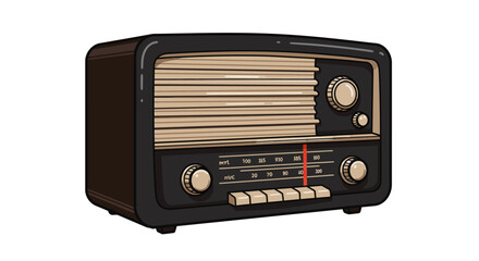 Fototapeta premium Retro radio with vintage design featuring knobs and buttons in cartoon style