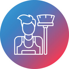 Cleaning Man Line Gradient Circle Background Icon