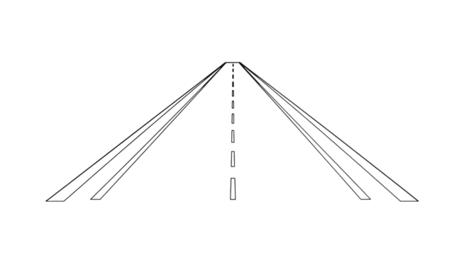 Hand drawn road isolated on transparent background simple doodle style illustration of a highway for web or print use, perspective view