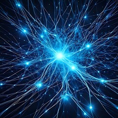 Complex neural network glowing blue